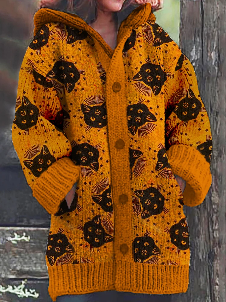 Halloween Black Cats Cardigan Sweater