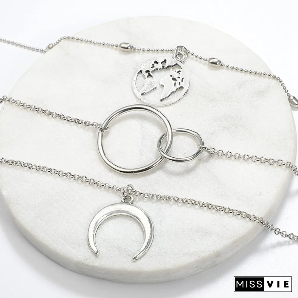 Fashion Women Multi-Layer Moon Map Necklace