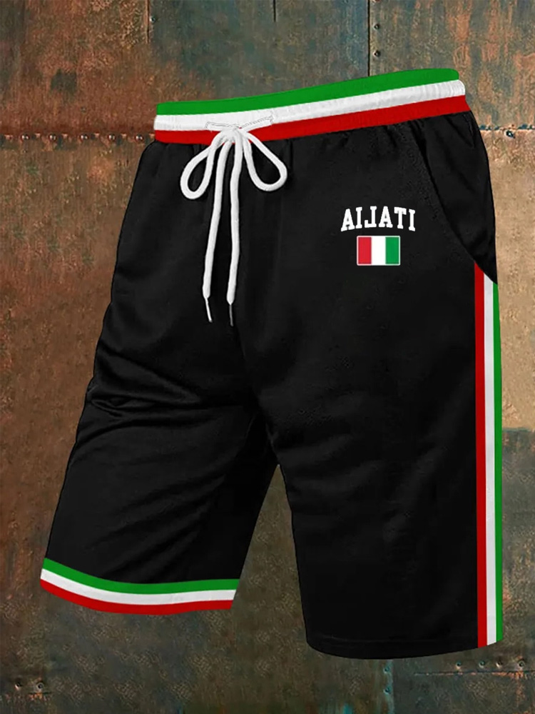 Comstylish Men's Casual Italian Flag Element Prints Pants