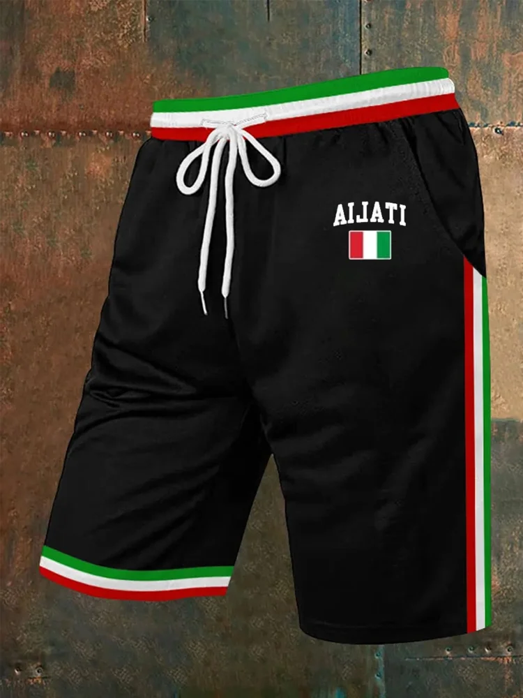 Pantaloni casual da uomo con stampe della bandiera italiana