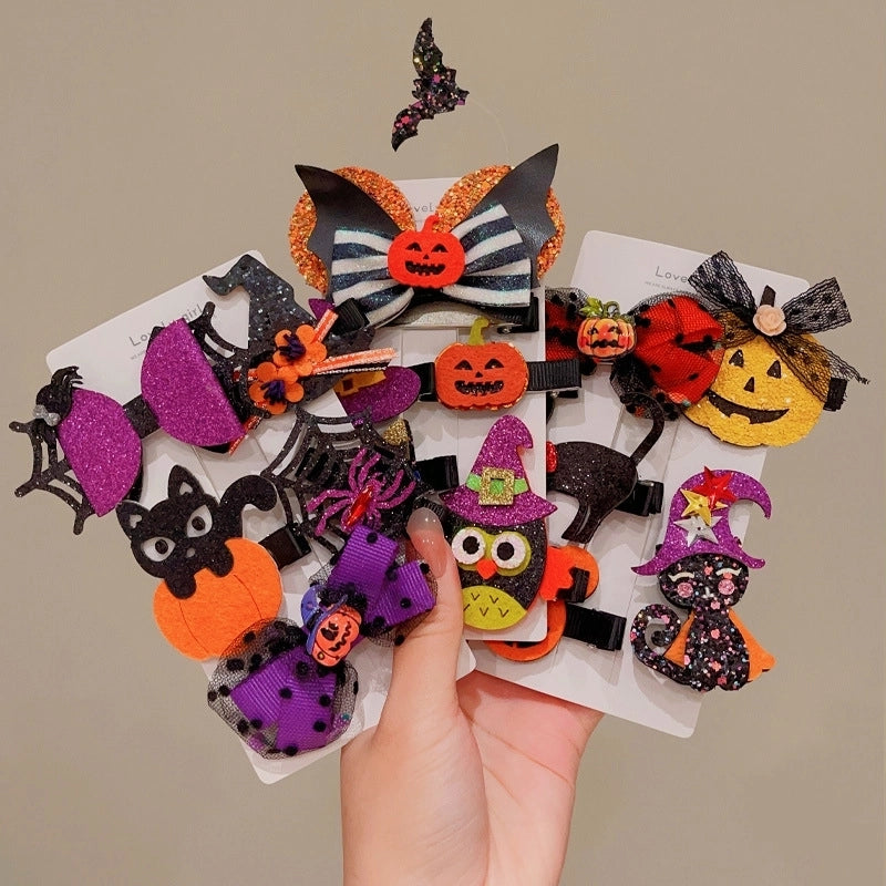 Halloween Cute Funny Women's Pumpkin Cat Bow Knot Hair Clip