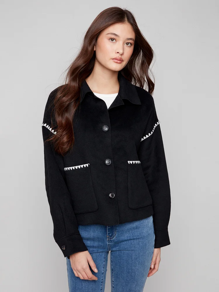 Short Double-Faced Wool Jacket - Black