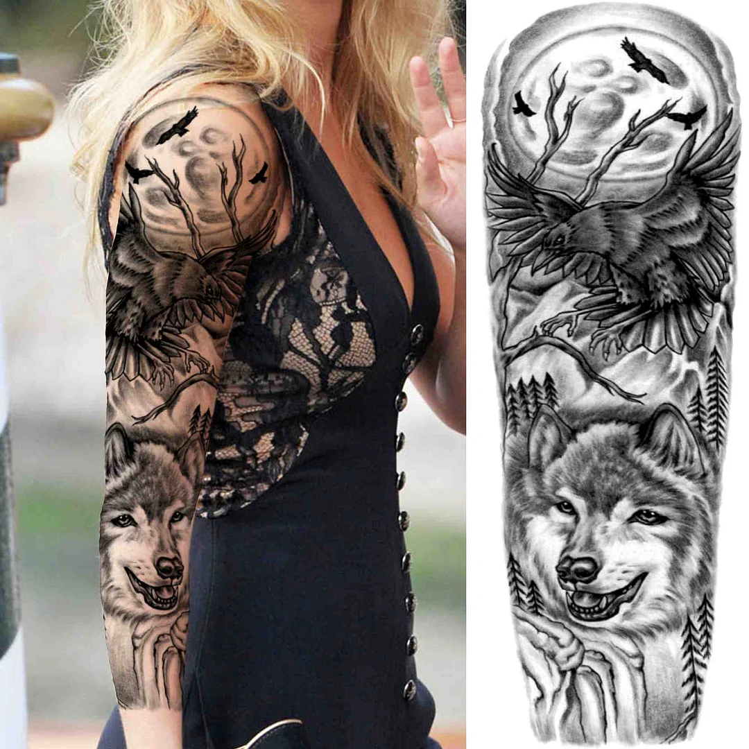 Tribal Maori Temporary Tattoo Sleeve For Men Women Adult Wolf Lion Tattoos Sticker Black Large Turtle Tiki Fake Tatoos Supplies 530-1