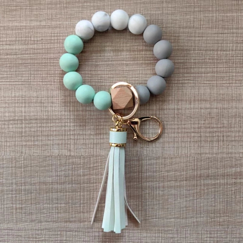 Classic Style Geometric Round Alloy Wood Silica Gel Bag Pendant Bracelets Keychain