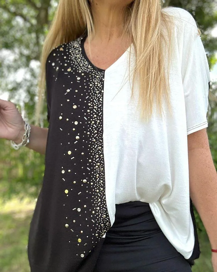 Casual Sequin Beaded Design T-shirt
