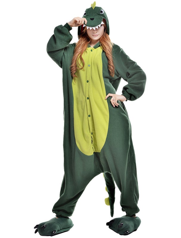 Dinosaur Kigurumi Pajama Onesie fleece Flannel Green Animal Halloween Costume  Novameme