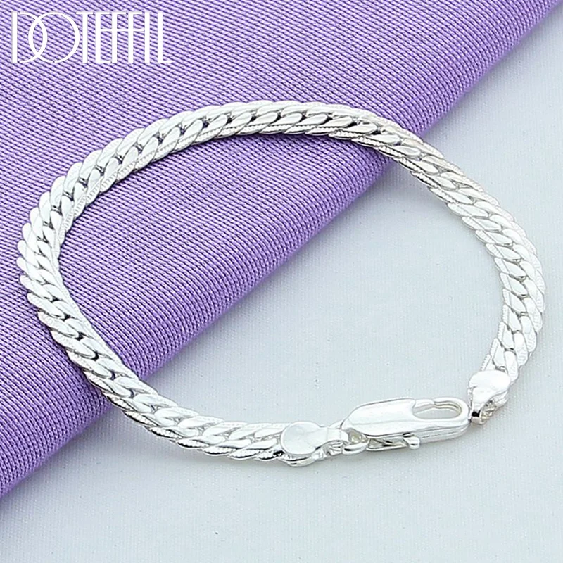 DOTEFFIL 925 Sterling Silver 6mm Side Chain Bracelet For Women Jewelry