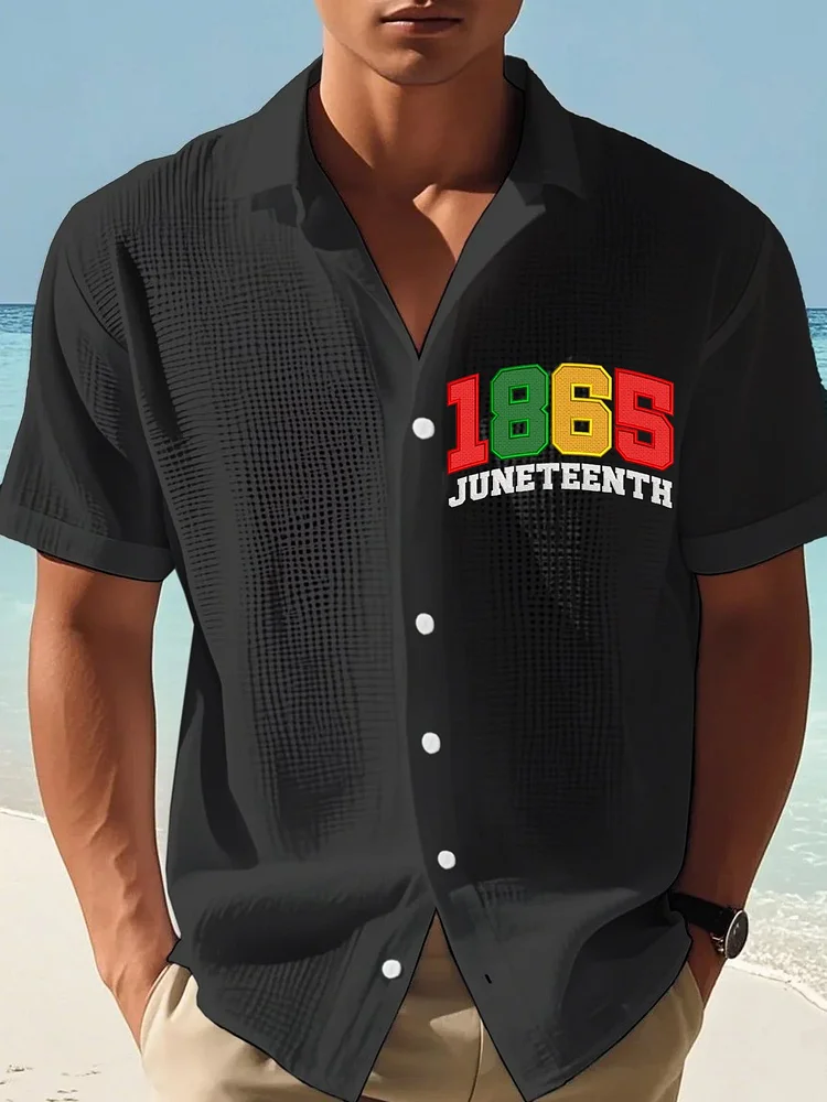 Men'S 1865 Juneteenth Printed Casual Waffle Shirt 
