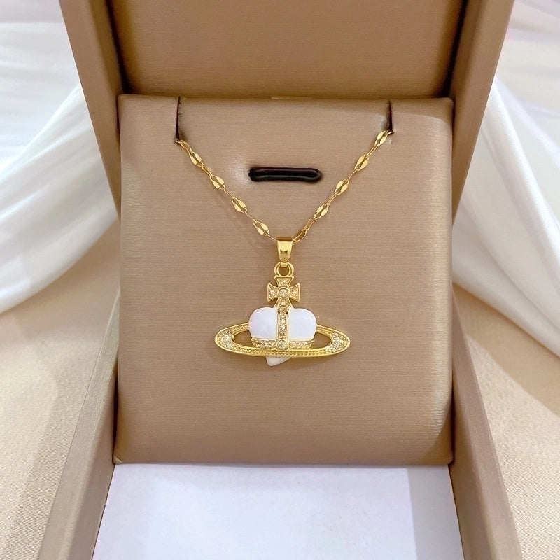 2 Pieces Minimalist Classic Style Geometric Heart Shape Titanium Steel Copper Zircon Pendant Necklace In Bulk