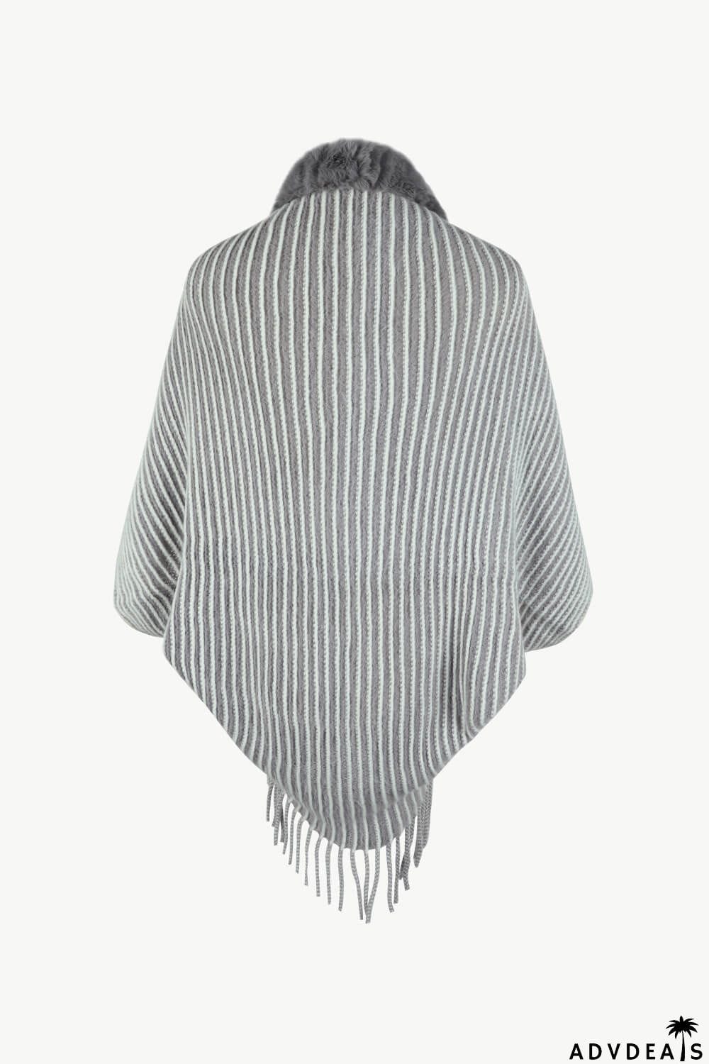 Striped Open Front Fringe Poncho