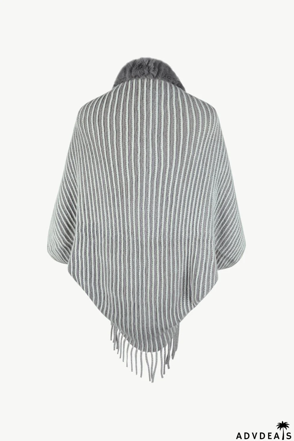Striped Open Front Fringe Poncho