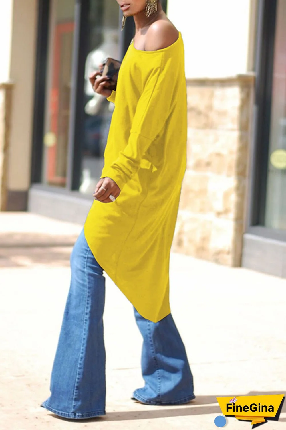 Tangerine Red Casual Solid Patchwork Asymmetrical Oblique Collar Tops