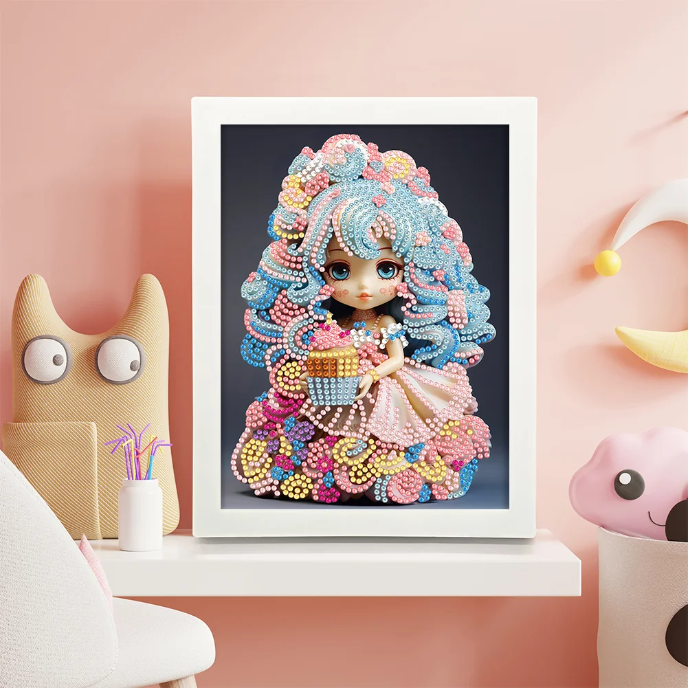 Diamond Painting - Partial Crystal Rhinestone Drill - Cartoon Girl(Canvas|15*20cm)【with Plastic Frame】
