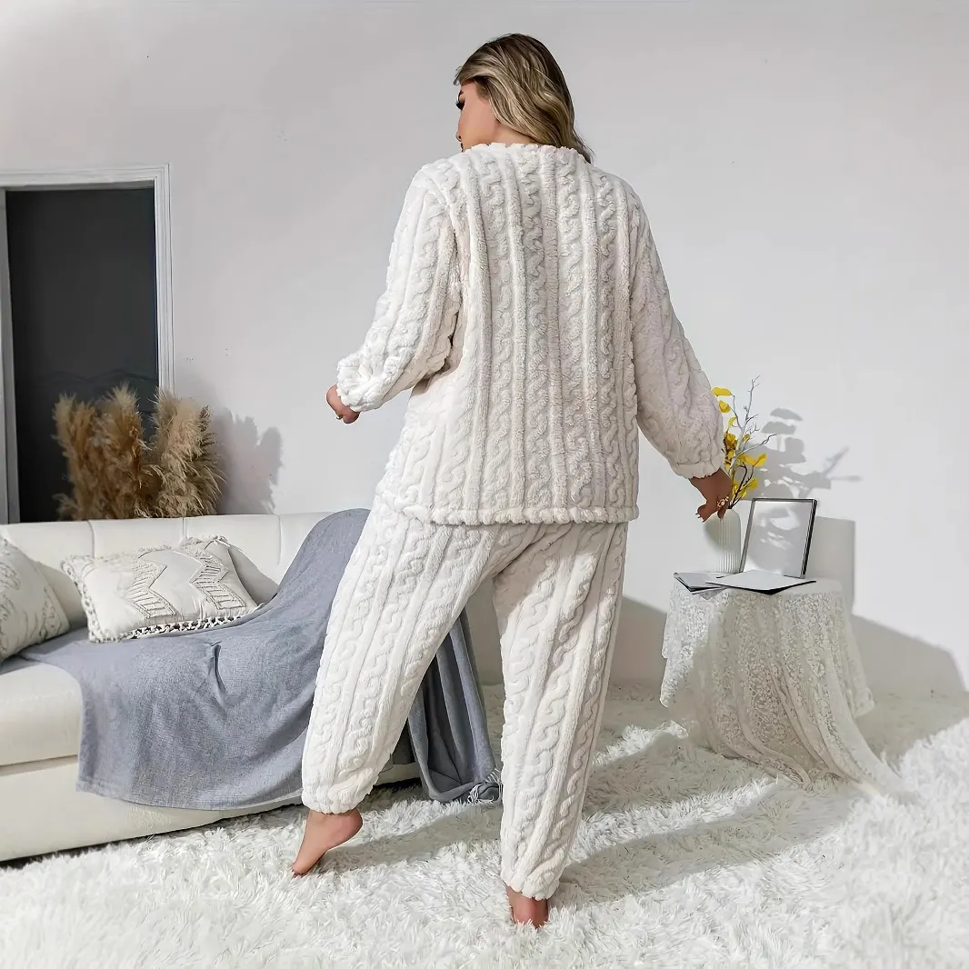 Nigikala Nigikala Women's New Wish Plush Round Collar Casual Long-Sleeved Pants Two Sets
