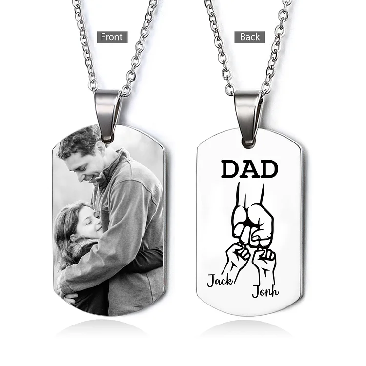 3 Names-Personalized Dad Photo Fist Stainless Steel Necklace-Custom Names and Photo Necklace for Father/Grandad