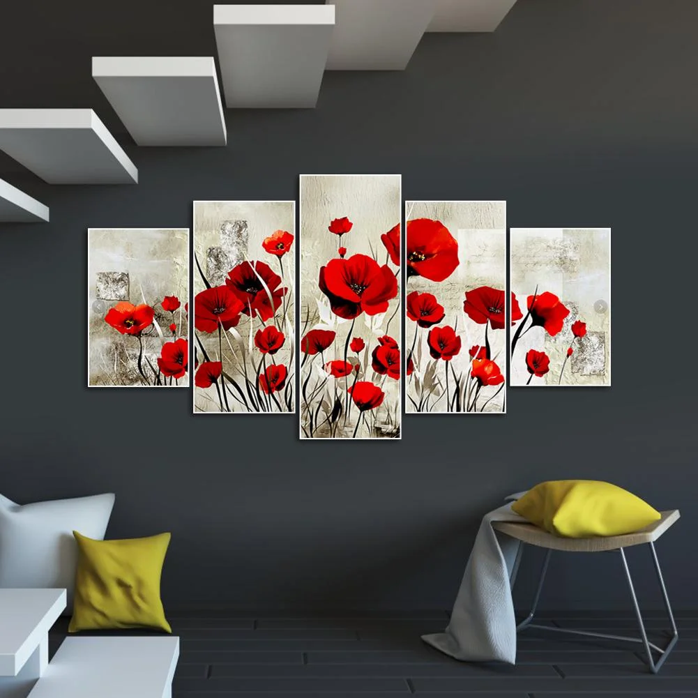 Diamond Painting - Full Round Drill - 5pcs Red Flower (95*45cm)