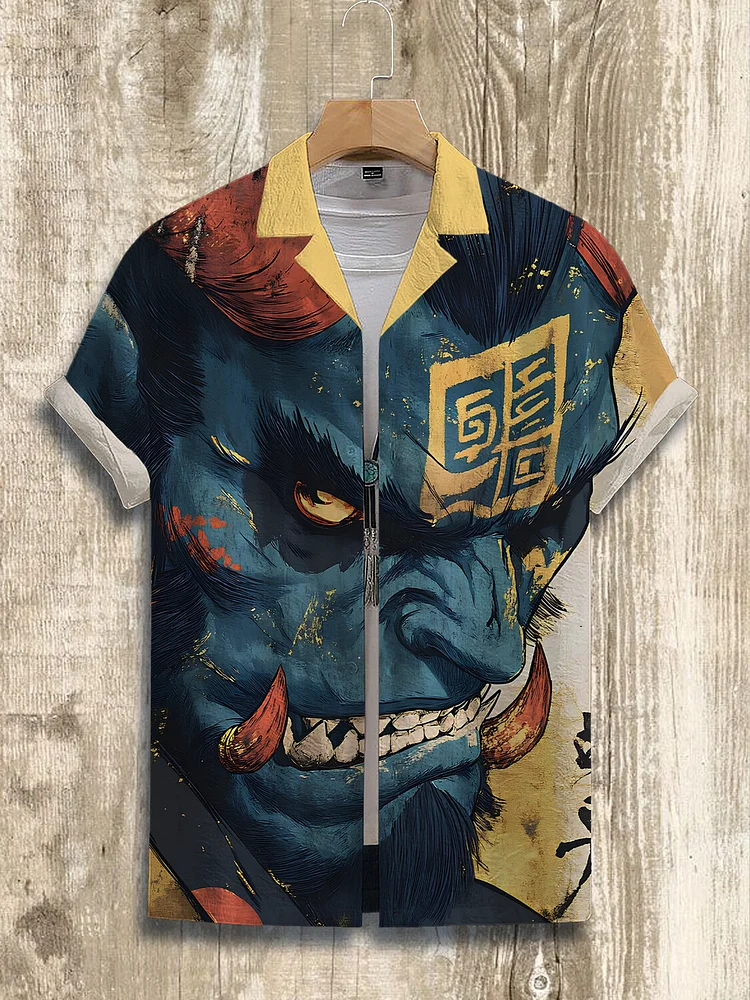 Men's Japanese Monster Print Short Sleeve Shirt