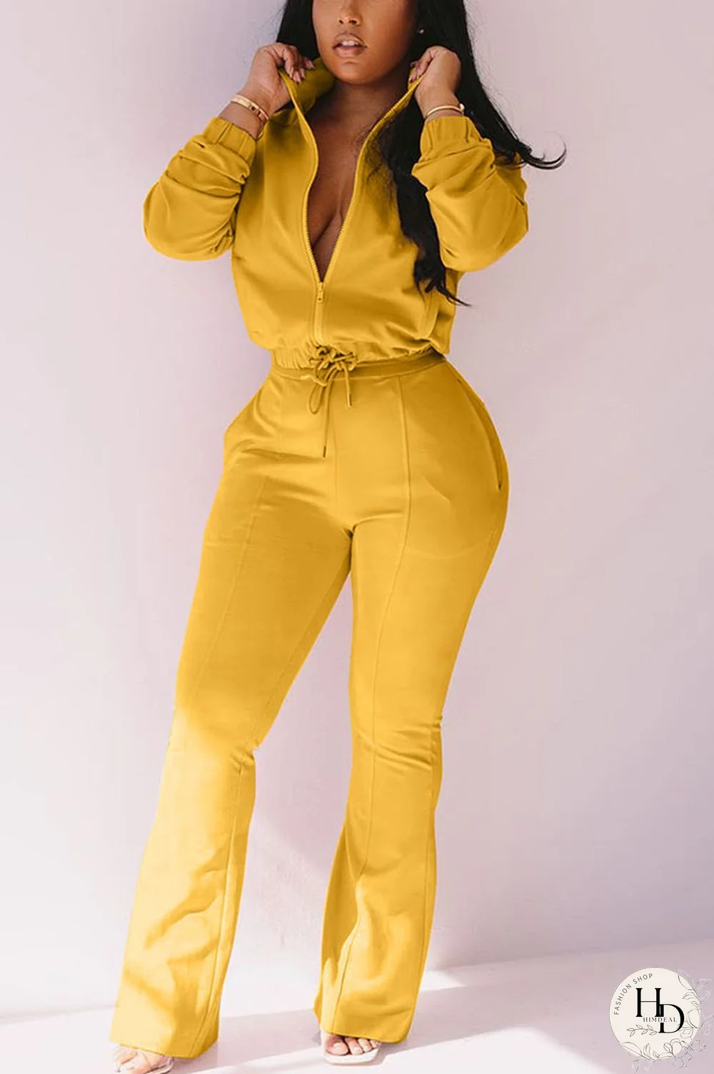 Black Active Casual Patchwork Solid Zippered Boot Cut Long Sleeve Two Pieces