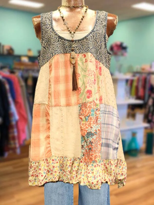 Retro Pastoral Style Floral Patchwork Vest Top