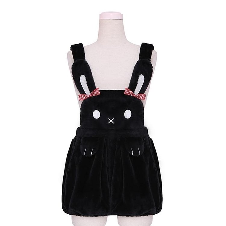Bunny Ears Embroidery Hoodie Overalls Shorts - Modakawa