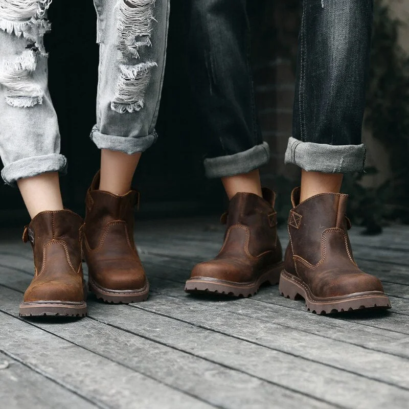 2021 Winter Autumn Brown Genuine Leather Comfy Men Shoes Fashion Mens Boots Man New Fashion Design Outdoor Women Casual Boots