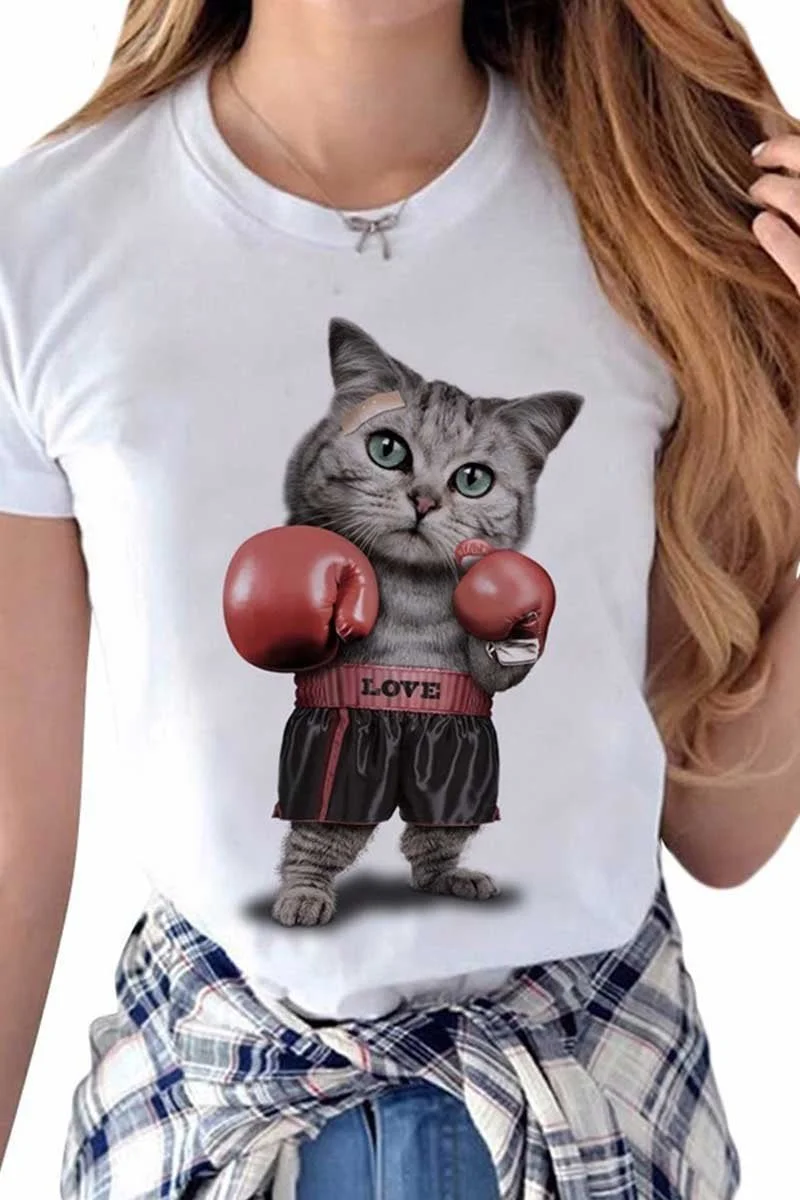 Sport Cat Print T-shirt