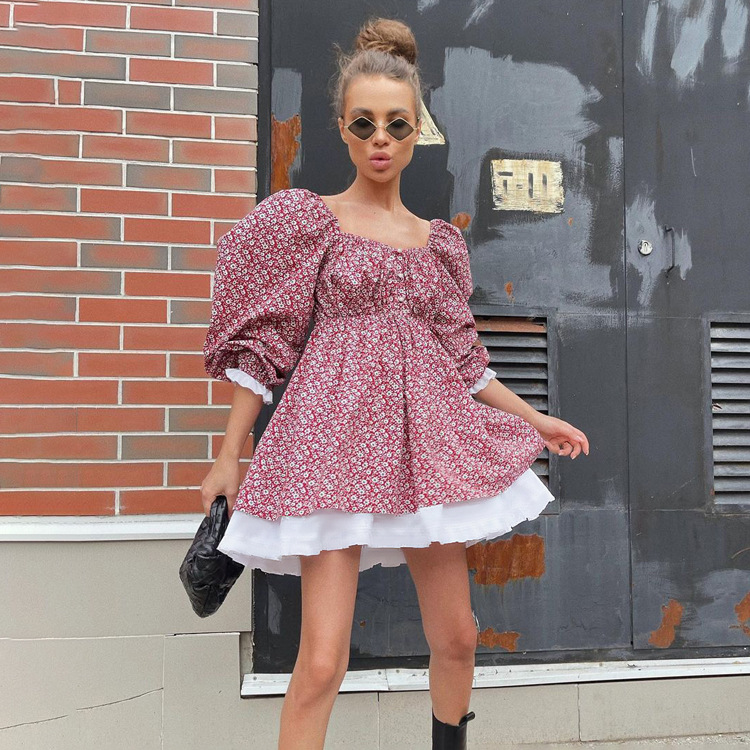 Ootddress Printed Off-Shoulder Ruffled Mini Dress For women Square Collar Fashion Casual Elegant Party Dress Evening Mini Dress 2025