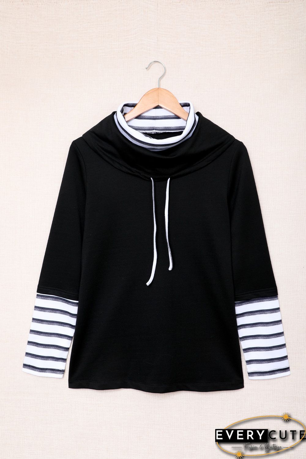 Striped Splicing High Neck Sweatshirt