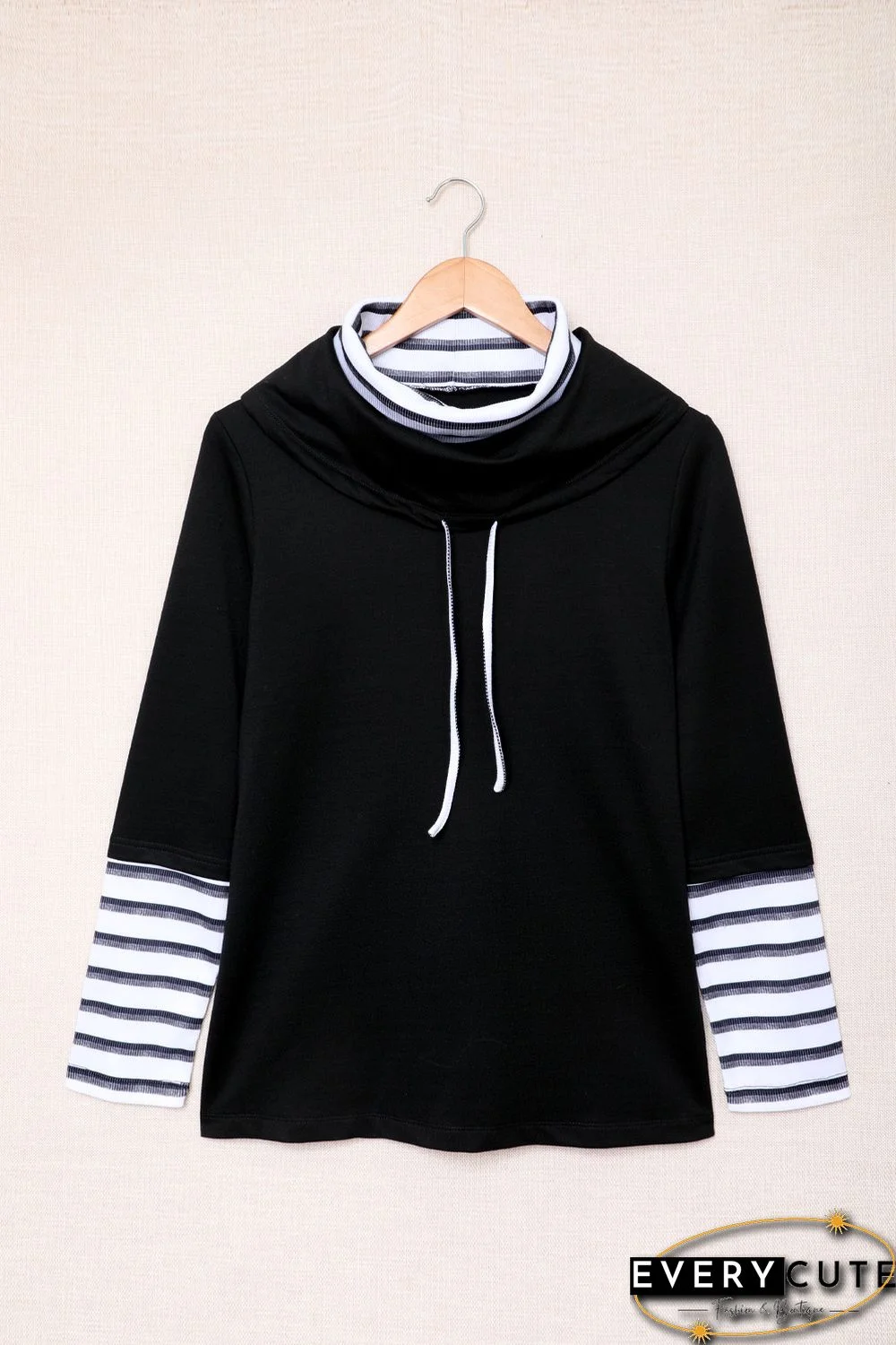 Striped Splicing High Neck Sweatshirt