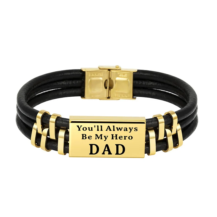 Personalized Men Leather Bracelet Engraved Name and Text ID Bar Bracelet Father's Day Gift