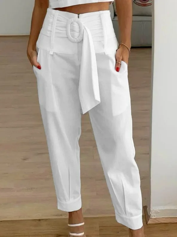 Spring and Summer New Casual Pocket Belt Long Pants Suit Pants VangoghDress