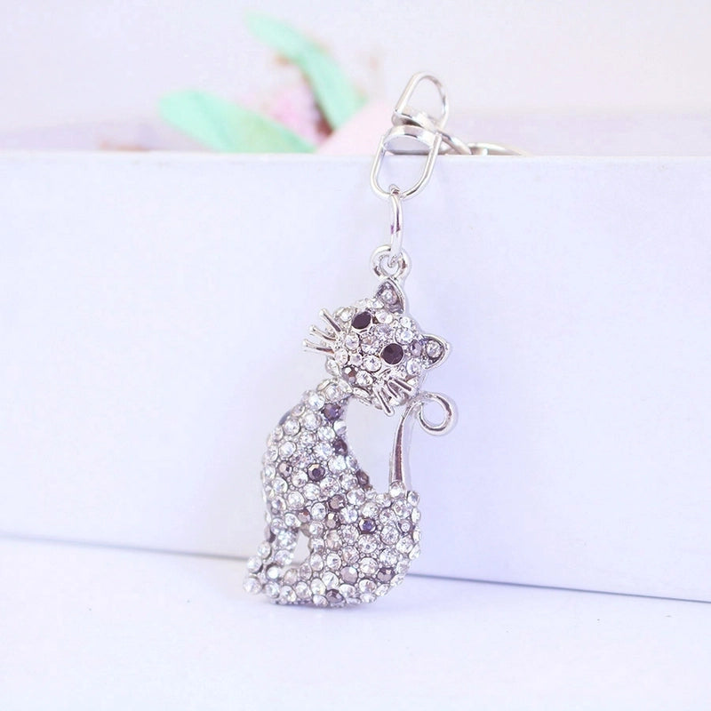 Elegant Minimalist Cat Alloy Inlay Rhinestones Unisex Bag Pendant