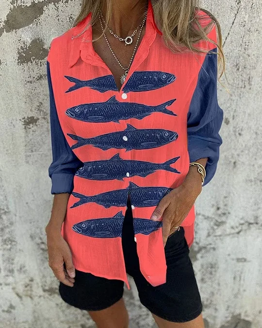 Sardine Colorblock Print Shirt