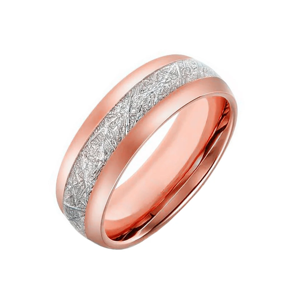 6MM 8MM Imitated Silver Meteorite Inlay Rose Gold Tungsten Women Wedding Bands