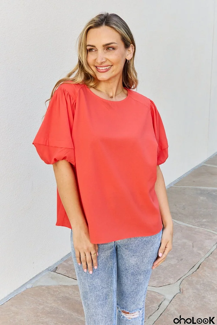 Petal Dew Sweet Innocence Full Size Puff Short Sleeve Top In Tomato