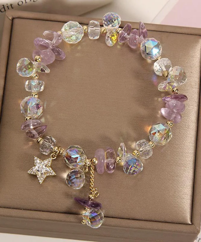 Classy Light Purple Sterling Silver Overgild Crystal Zircon Charm Bracelet