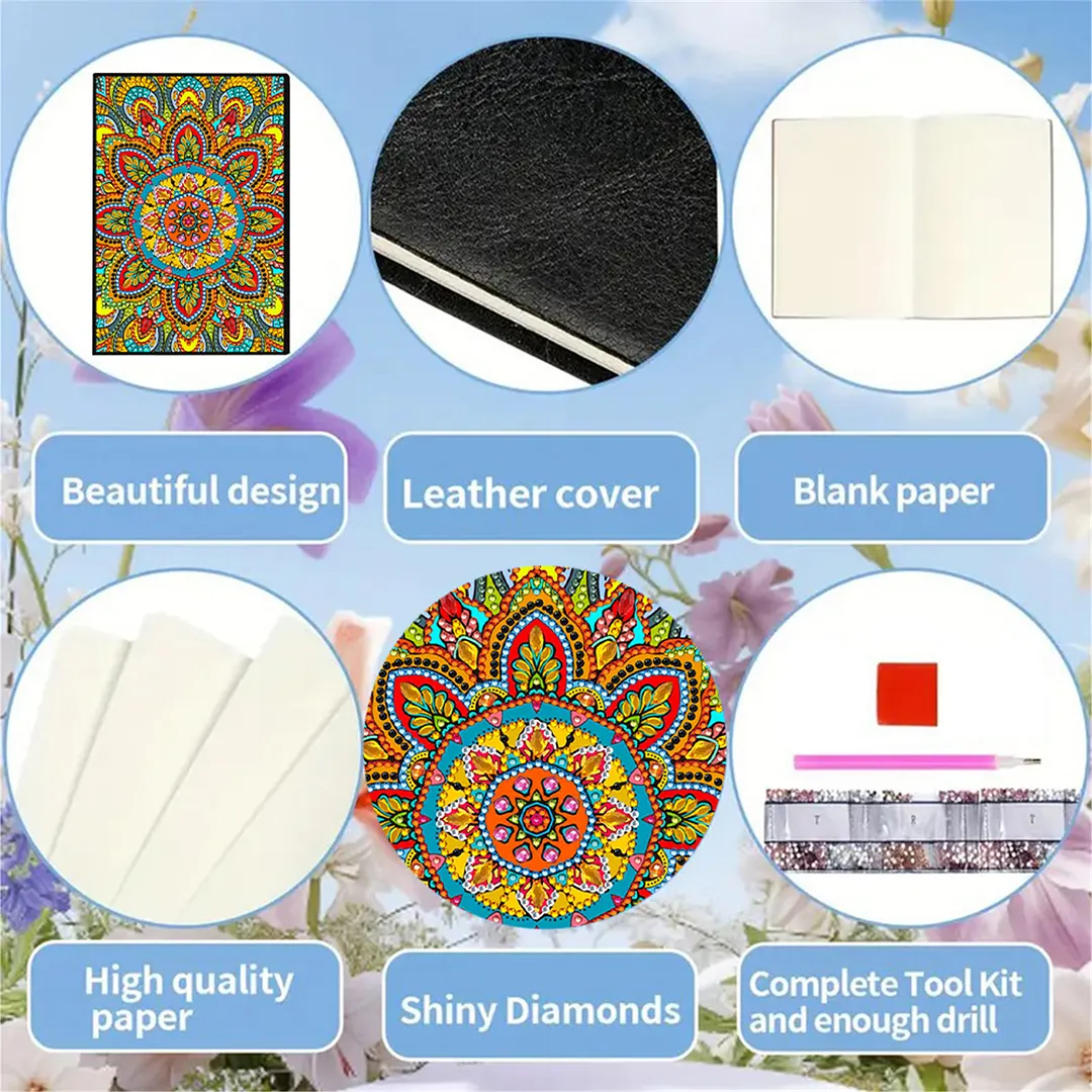 DIY Flower Diamond Painting Journals Notebooks 50 Pages A5 No Lines Special Shaped Diamond Art Kits for Beginners Craft Lovers and Artists (Mandala)