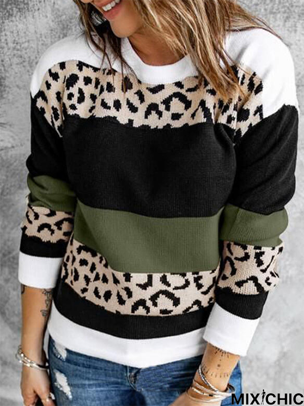 Long Sleeve Color Block Casual Sweater