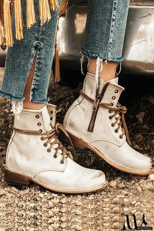 Lace Up Low Heel Boots