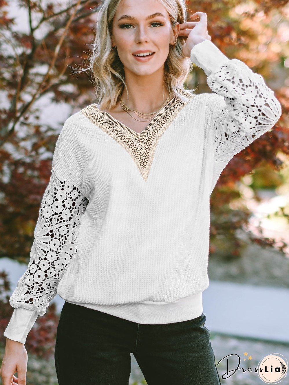 Floral Butterfly Long Sleeve V-Neck Top