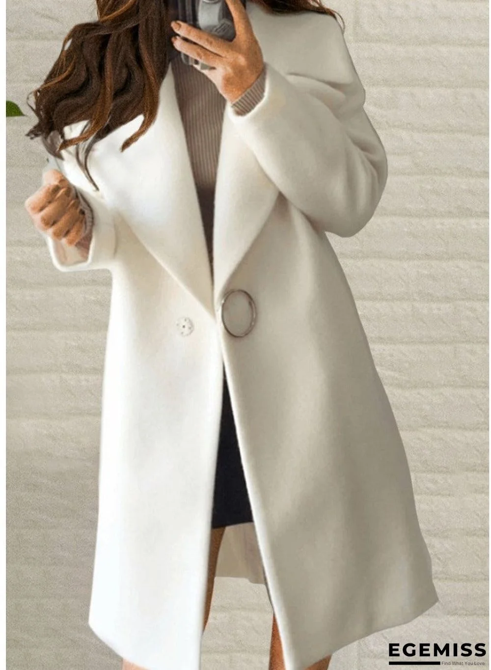 Lapel Single Button Plain Pocket Woolen Coat | EGEMISS