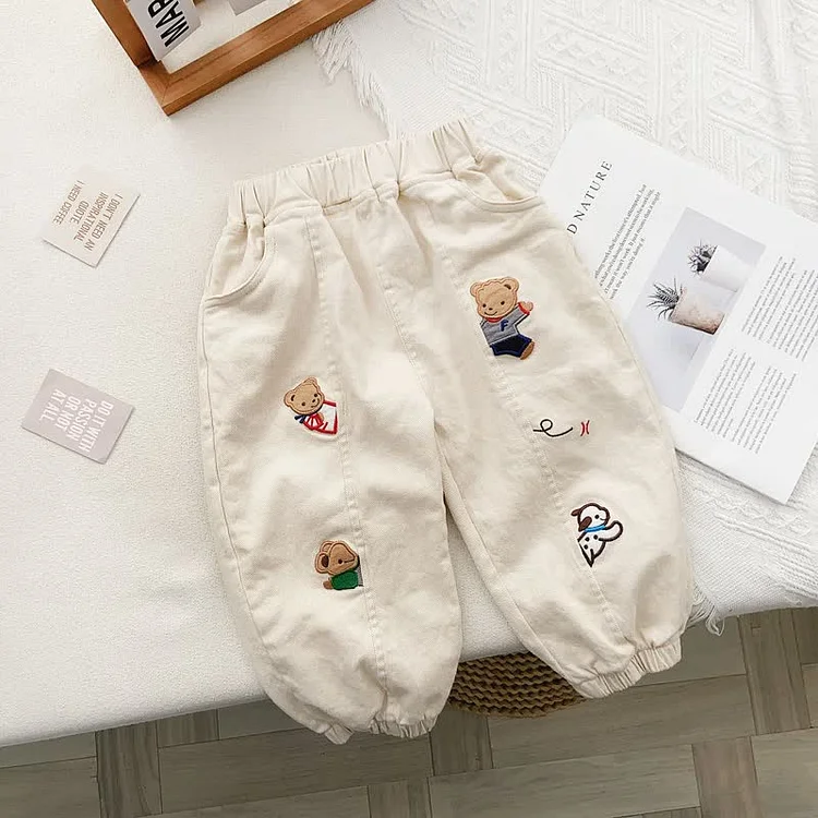 Toddler Embroidered Bear Dog Casual Pants