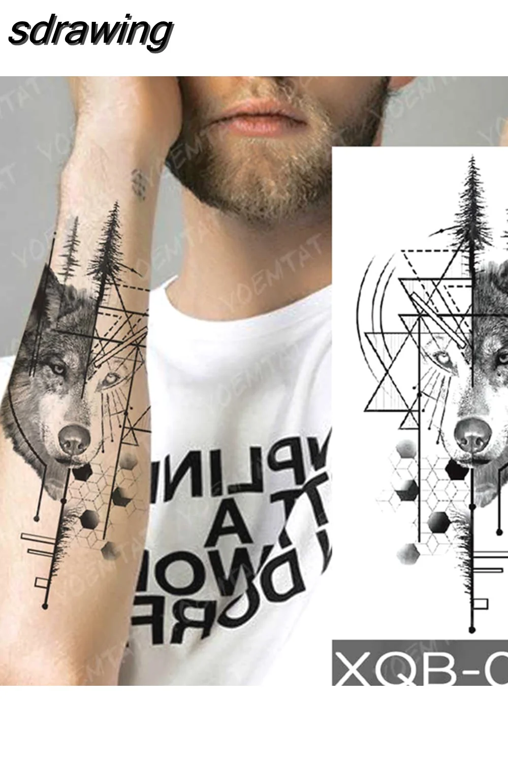 sdrawing Temporary Tattoo Sticker Geometric Tiger Wolf Death Flash Tattoos Leopard Totem Body Art Arm Fake Tatoo Women Men