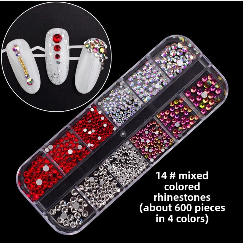 Nail Jewelry Rhinestone Flat Bottom Drill Hollow Nail Stick Drill Sequins Colored Diamond Flat Bottom Pearl Shell Japanese Series
