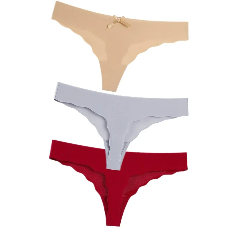 Hot 3Pcs Sexy G String & Thongs Women's Set Panties Solid Female Underwear Mid-Rise Silky Ladies Briefs Comfort Seamless Panties