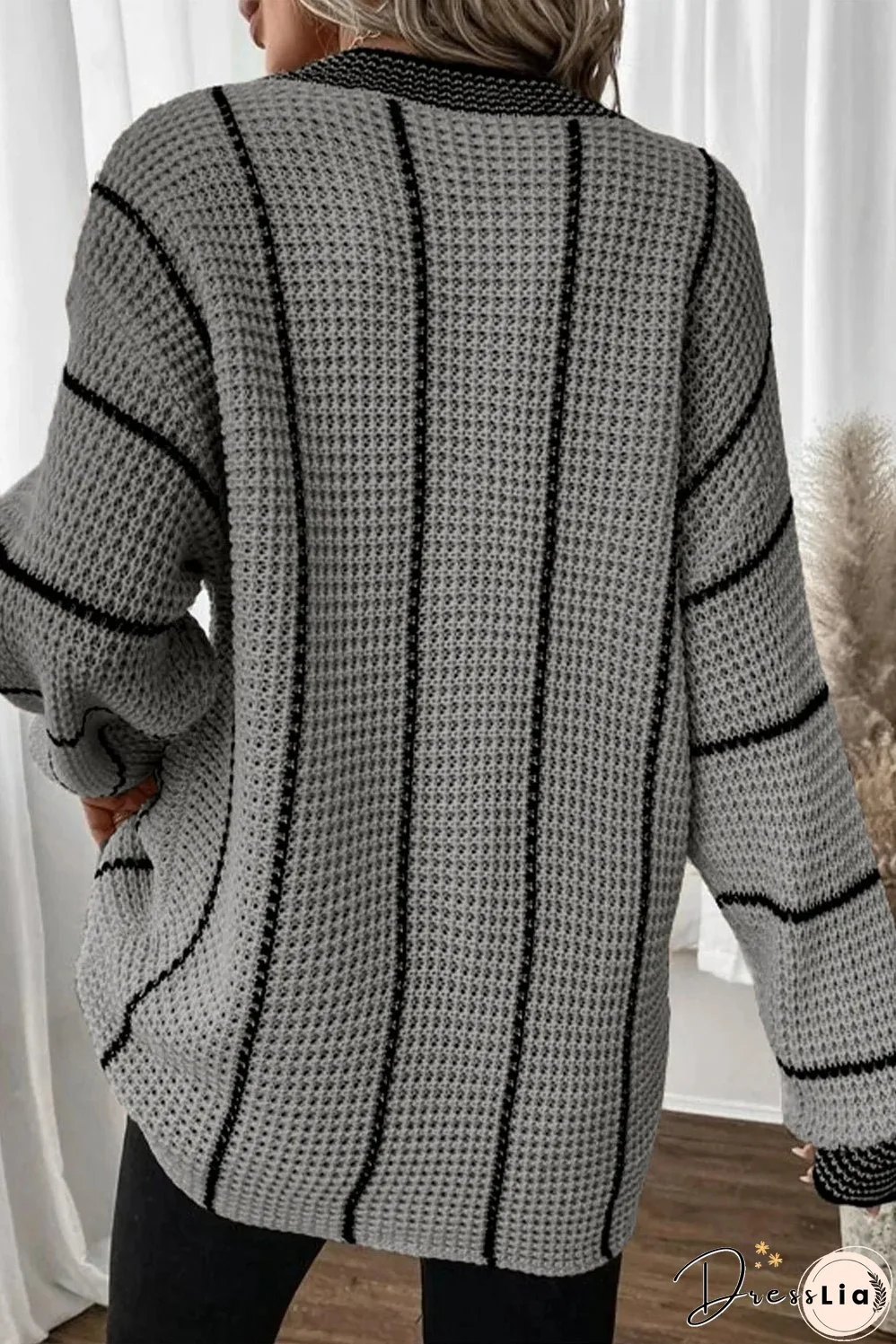 Striped V-Neck Dropped Shoulder Sweater