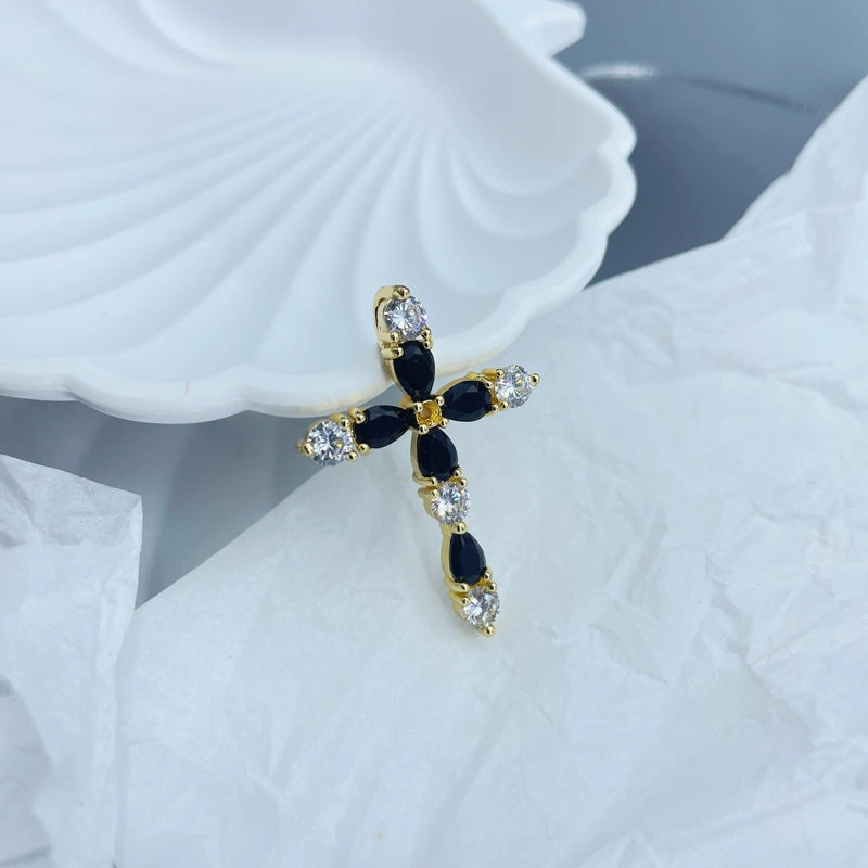 1 Piece 19*32mm Copper Zircon 18K Gold Plated Cross Pendant Jewelry Accessories