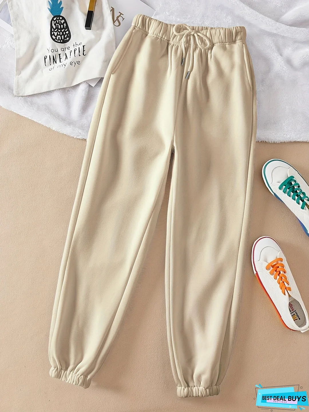 Solid Drawstring Jogger Sweatpants, Casual Slant Pocket Pants, Women's Clothing