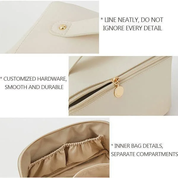 Booxom Leather Cosmetic Bag with Handle and Divider （Buy 2 Free Shipping）