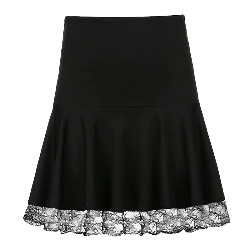 Graduation Gifts  Basic Versatile Stretchy High-waisted Lace Stitching Short Skirt Casual Vintage Harajuku Women 2022 Black Mini Skirt